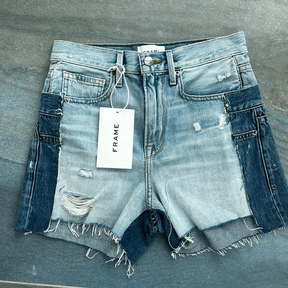 FRAME Layered Distressed Cutoff Shorts - Picture 1 of 4